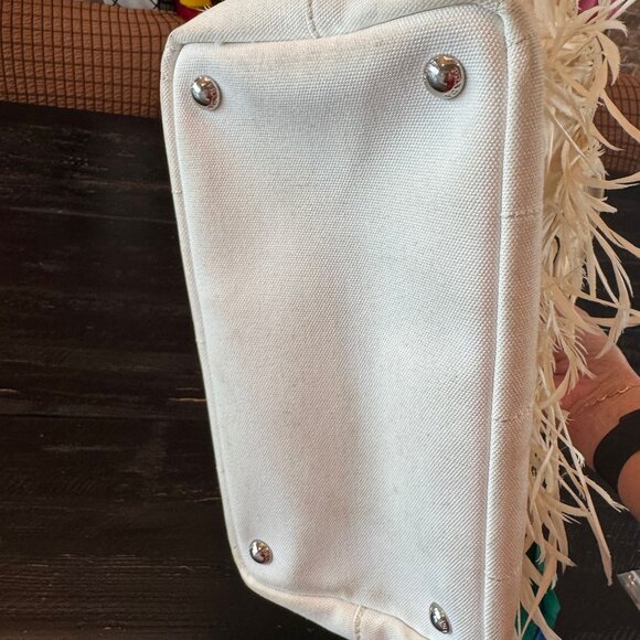 Prada Canapa Fringe with Plume White 2-Way Crossbody Bag - Picture 4 of 8